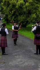 Pipe Band warming up before supporting Glen Rosa Horseshoe Race 2025